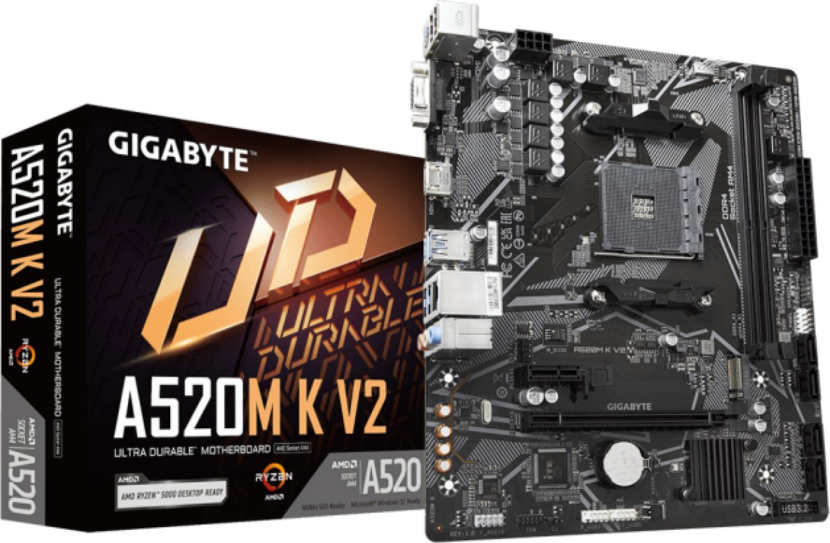 Дънна платка GIGABYTE A520M K V2, Socket AM4, mATX, 2xDDR4, M.2 NVMeна ниска цена с бърза доставка - BestPC.BG
