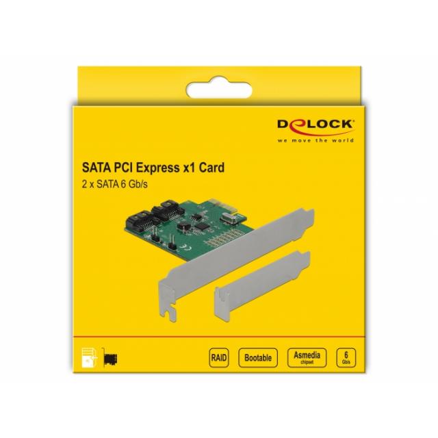 Delock, PCI Express x1 към 2 port SATA, RAIDна ниска цена с бърза доставка - BestPC.BG