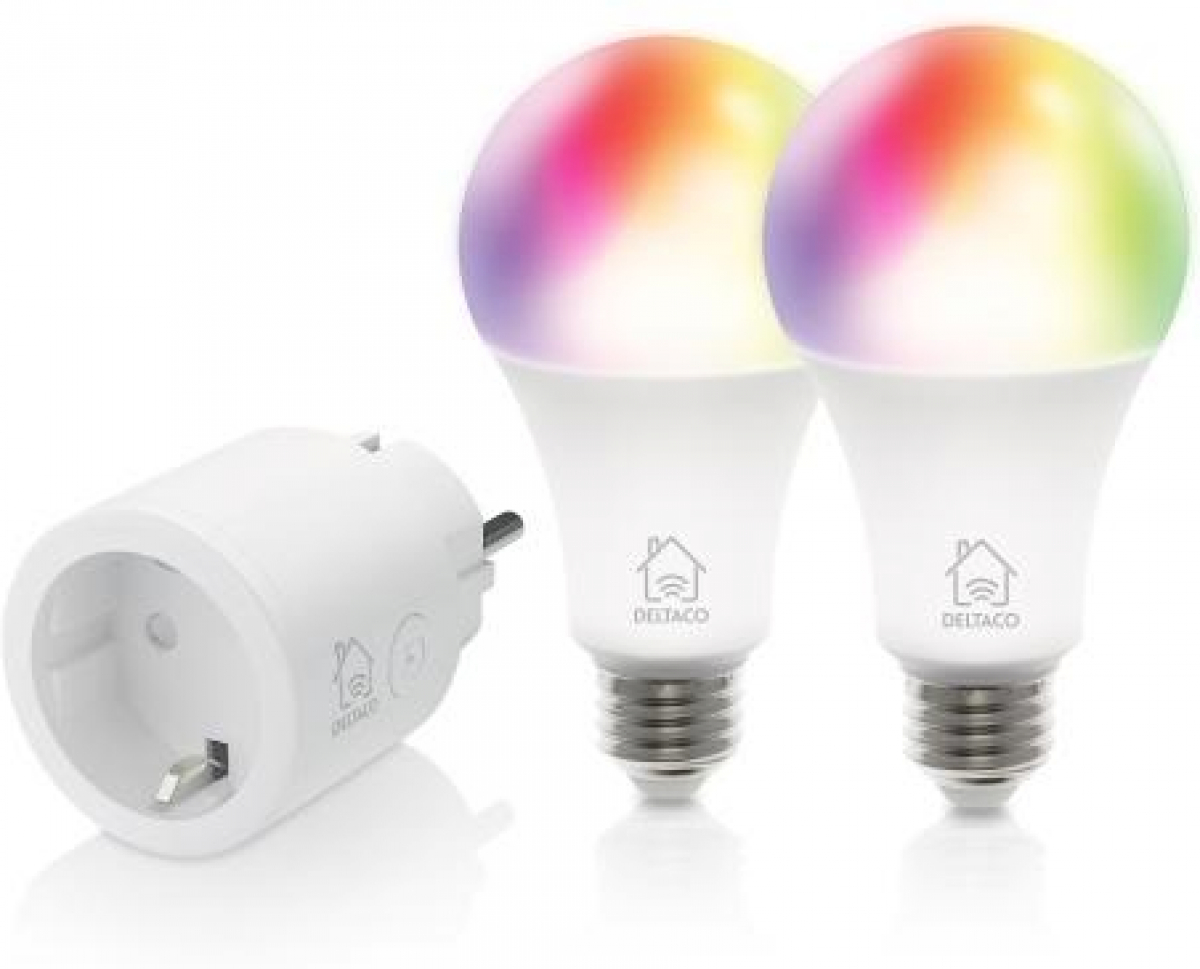 LED Крушка Смарт комплект DELTACO SH-KIT01, Контакт, 2xLED крушки, Google Assistant, Alexaна ниска цена с бърза доставка - BestPC.BG