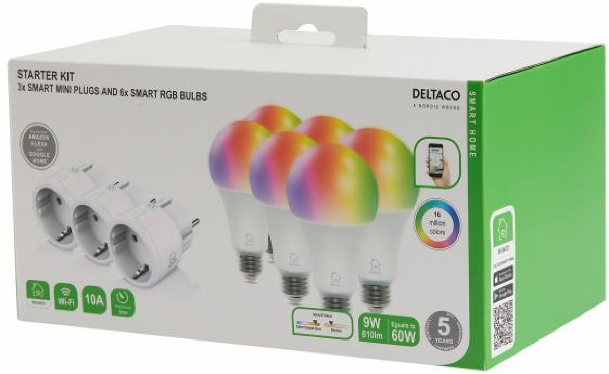 LED Крушка Смарт комплект DELTACO SH-KIT03, 3x мини контакти, 6 xLED крушки, Google Assistantна ниска цена с бърза доставка - BestPC.BG