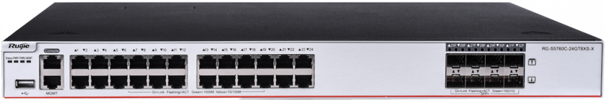Комутатор/Суич Ruijie RG-S5760C-24GT8XS-X, 24xGbЕ, 8xSFP+ 1G/10G, 880 Gbps, L2на ниска цена с бърза доставка - BestPC.BG
