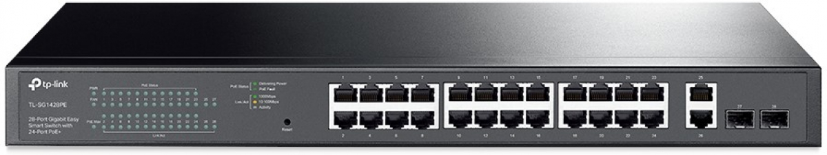 Комутатор/Суич TP-Link TL-SG1428PE, 26хGbE RJ45 PoE+ порта, 2xSFP слота, 250W макс.на ниска цена с бърза доставка - BestPC.BG