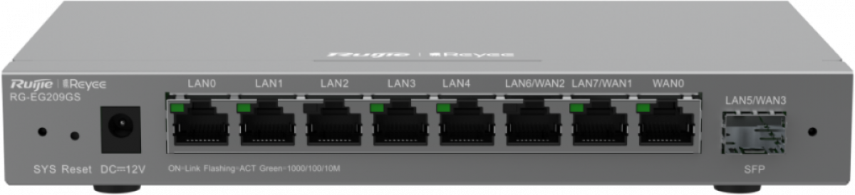 Рутер/Маршрутизатор Ruijie RG-EG209GS, 8x GE, 1xSFP, 256MB, 600Mbps, Cloud, OpenVPN, 200 usersна ниска цена с бърза доставка - BestPC.BG