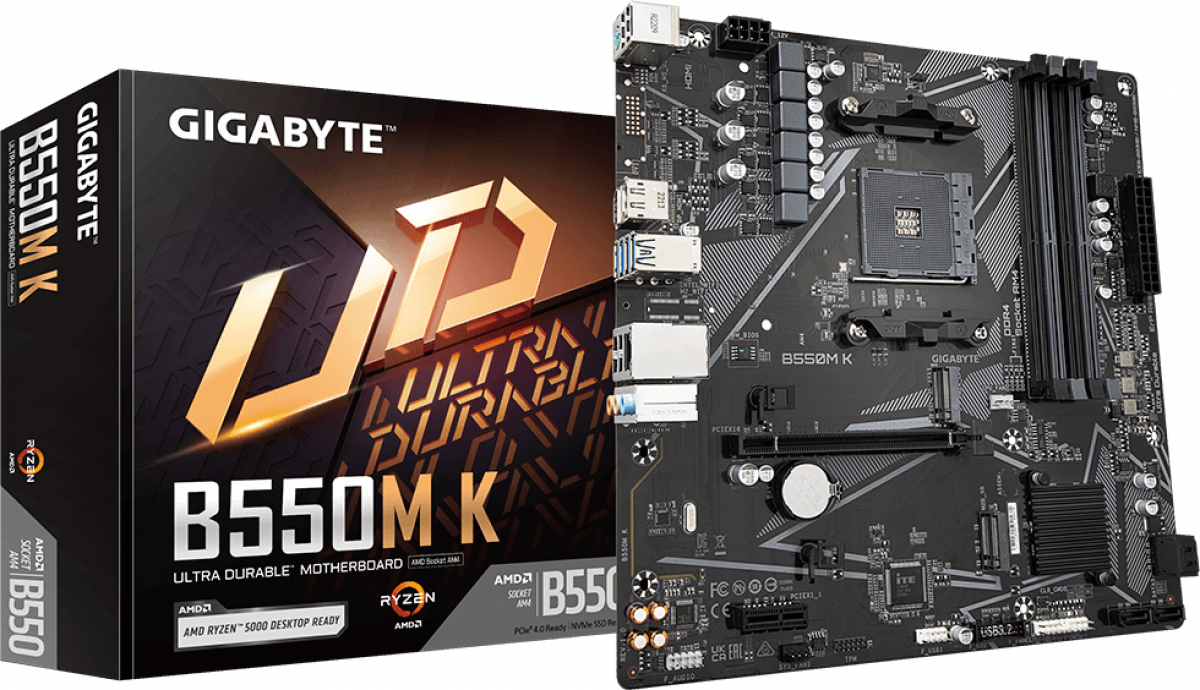 Дънна платка GIGABYTE B550M K, AM4, 4x DDR4, Micro ATXна ниска цена с бърза доставка - BestPC.BG