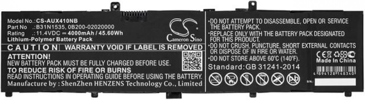 Батерия за лаптоп ASUS UX310 UX410A B31N1535 CS-AUX410NB 11,1V 4400mAh CAMERON SINOна ниска цена с бърза доставка - BestPC.BG
