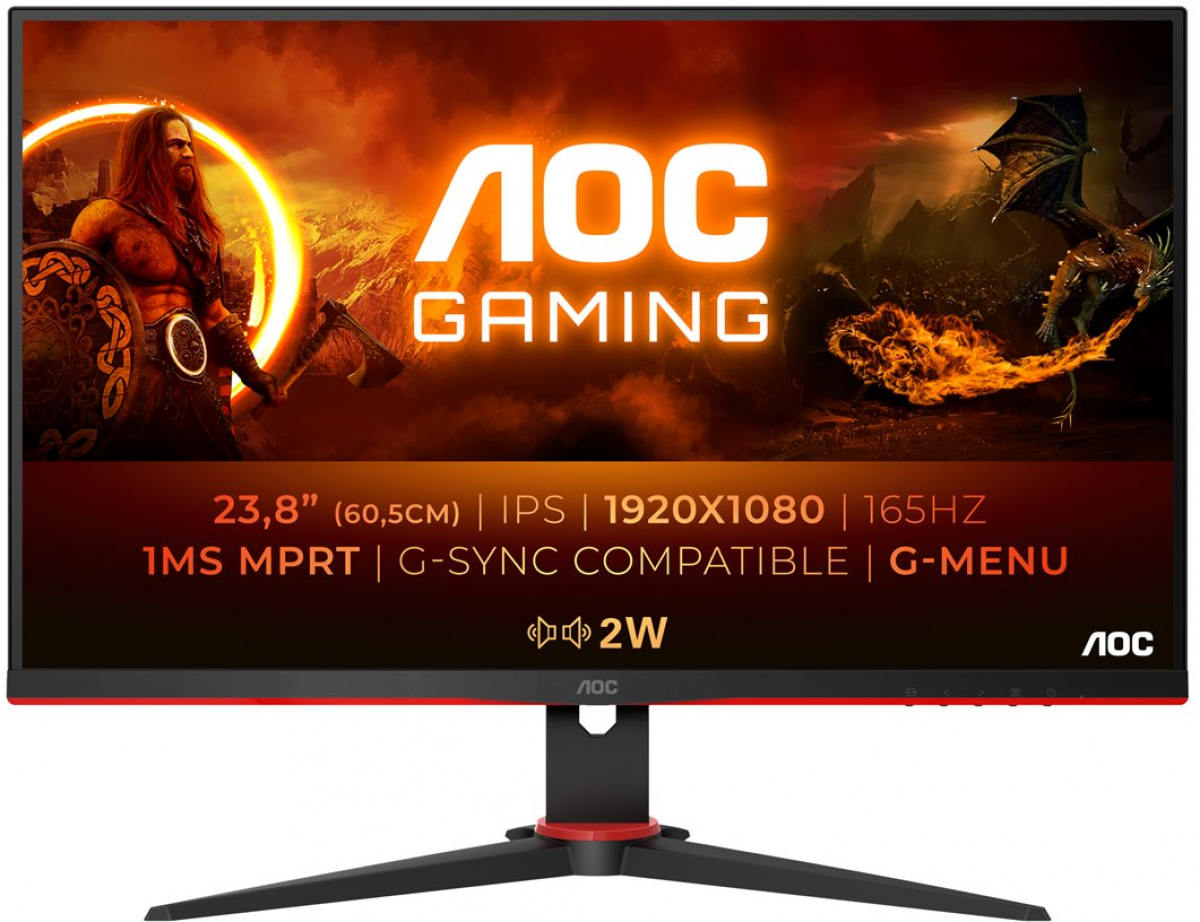 Монитор AOC 24G2SPU-BK, 23.8" 1920 x 1080 - Full HD, LED, IPS, 165Hz, 4ms, 2x HDMI, VGA, DPна ниска цена с бърза доставка - BestPC.BG