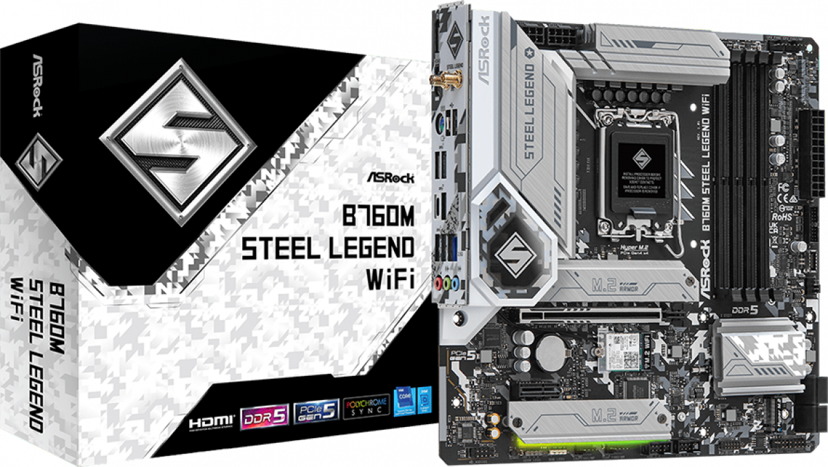 Дънна платка ASROCK MB Desktop B760M Steel Legend, LGA1700, 4x DDR5, 6x USB 2.0, HDMI, DPна ниска цена с бърза доставка - BestPC.BG
