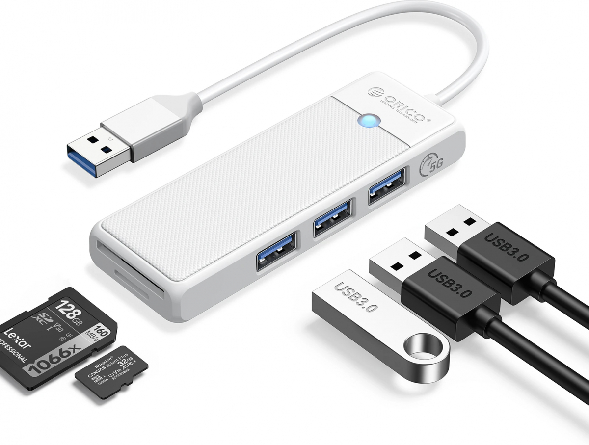 Orico хъб USB3.0 HUB White - 3 x USB3.0, SD, TF - PAPW3AT-U3-015-WHна ниска цена с бърза доставка - BestPC.BG