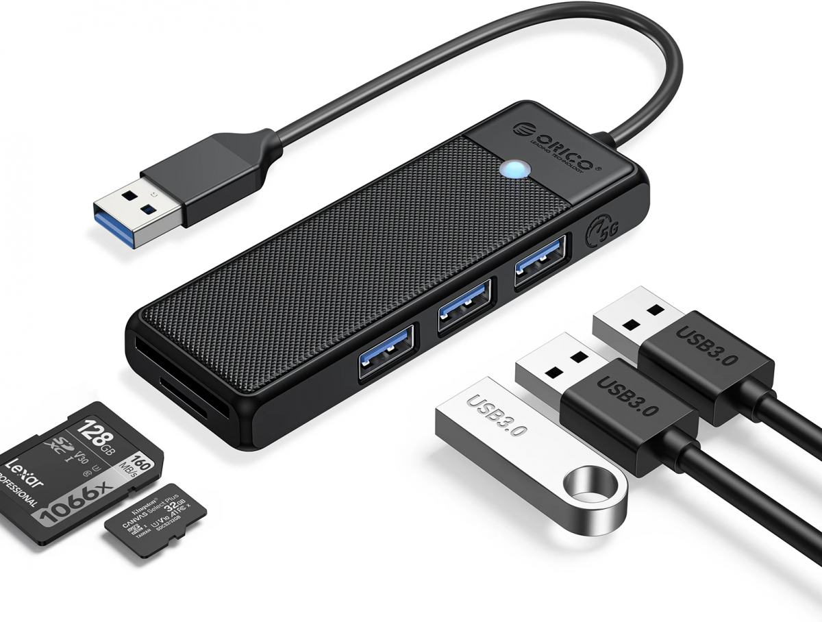 Orico хъб USB3.0 HUB - 3 x USB3.0, SD, TF - PAPW3AT-U3-015-BKна ниска цена с бърза доставка - BestPC.BG