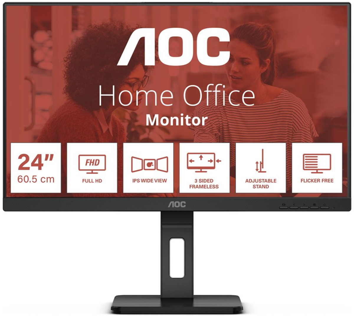 Монитор AOC 24E3QAF 23.8" 1920 x 1080 Full HD, IPS, 75Hz, 4ms, 1x HDMI, 1x VGA, 1x DPна ниска цена с бърза доставка - BestPC.BG