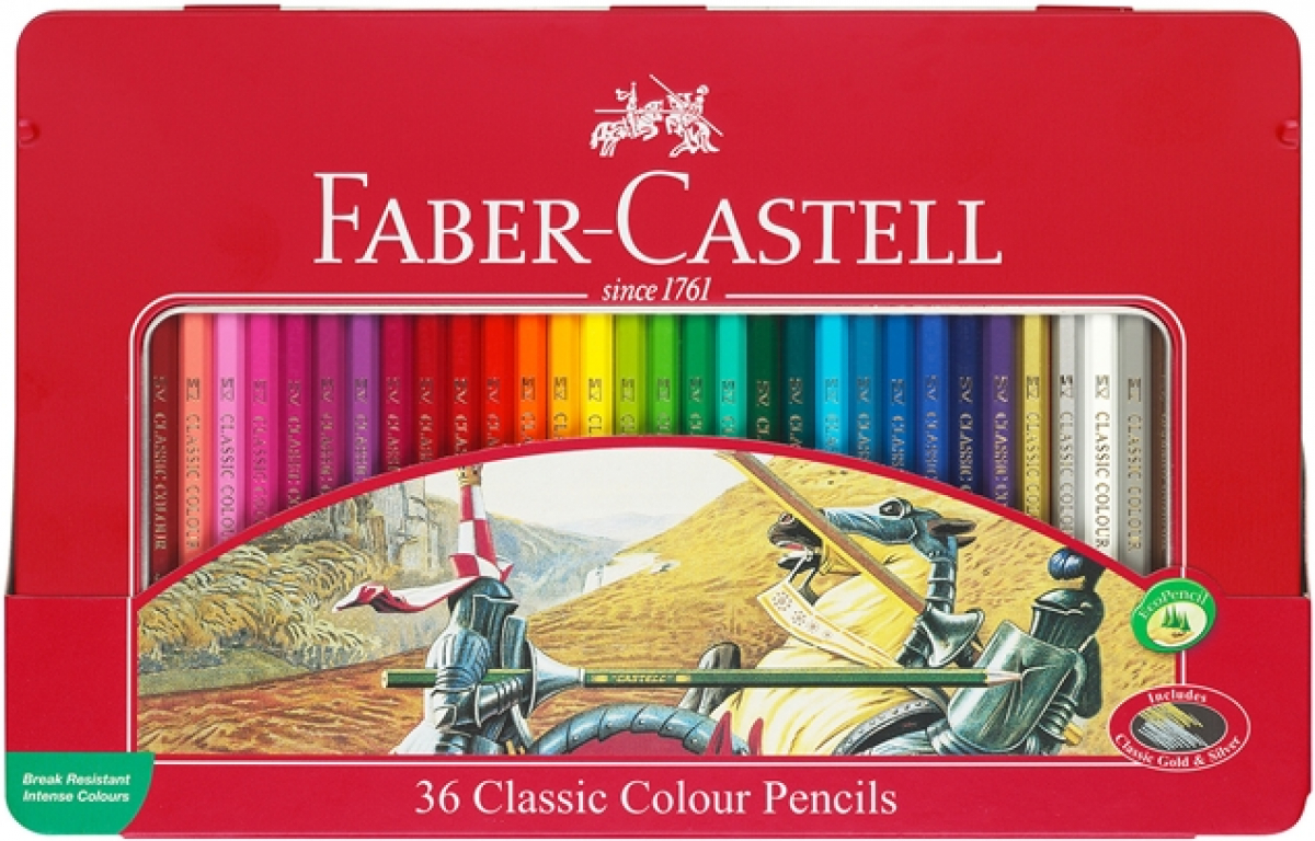 Faber-Castell Цветни моливи Замък, 36 цвята, в метална кутияна ниска цена с бърза доставка - BestPC.BG