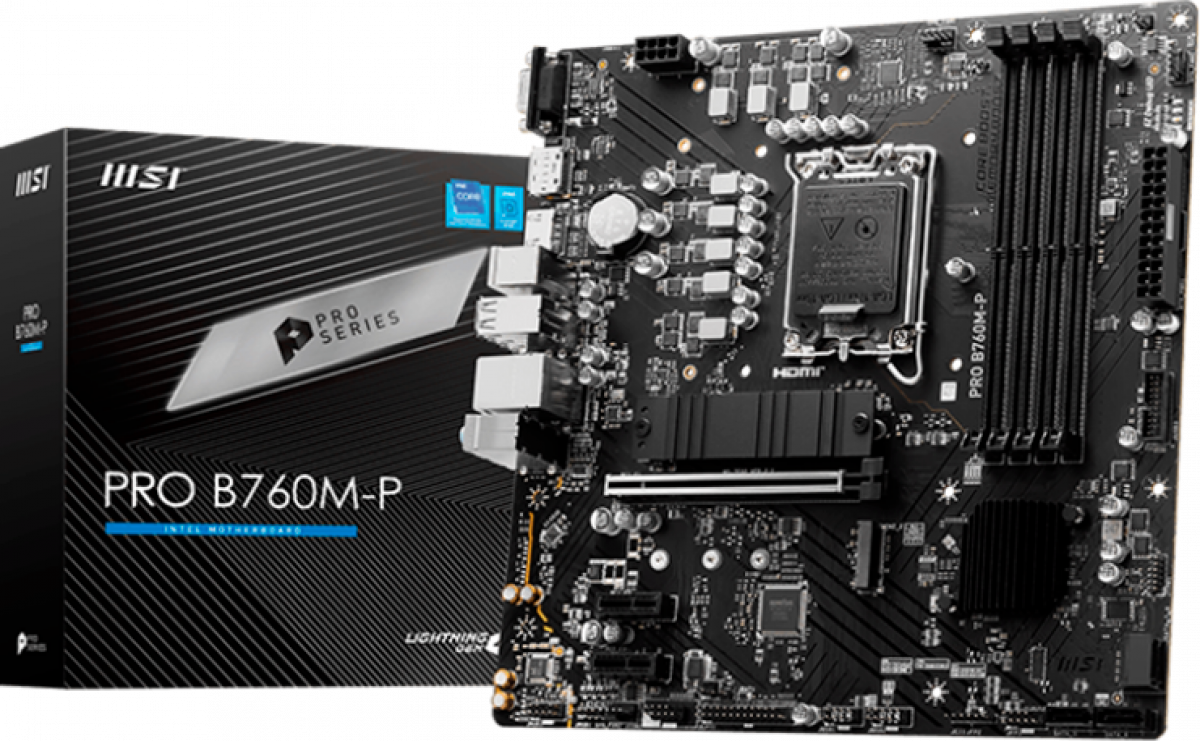 Дънна платка MSI PRO B760M-P, mATX, LGA 1700, 4x DDR5, 1x USB 3.2 Gen 1, 4x USB 2.0на ниска цена с бърза доставка - BestPC.BG