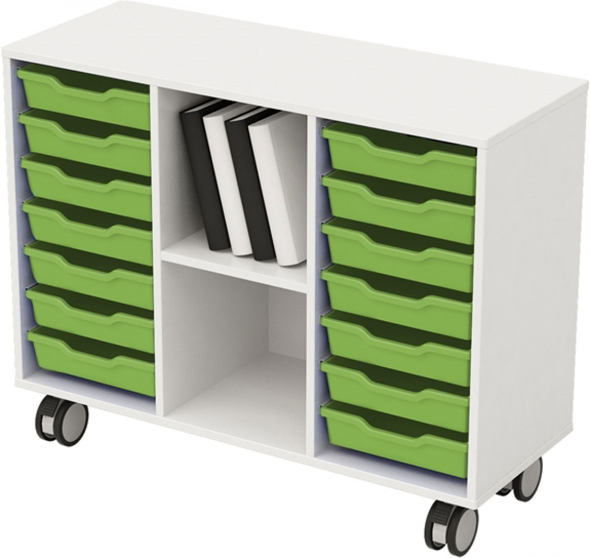 Продукт Етажерка, с 14 зелени тавички, PP, 104 х 40 х 960 mm, ПДЧ 18 mm, бялана ниска цена с бърза доставка - BestPC.BG