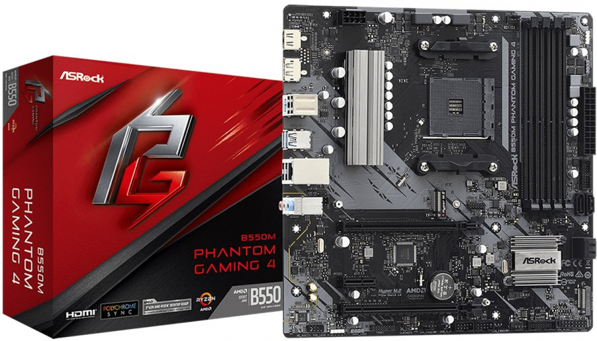 Дънна платка Asrock Main Board Desktop B550M Phantom Gaming 4, AM4, B550, 4x DDR4, 4xS ATAна ниска цена с бърза доставка - BestPC.BG