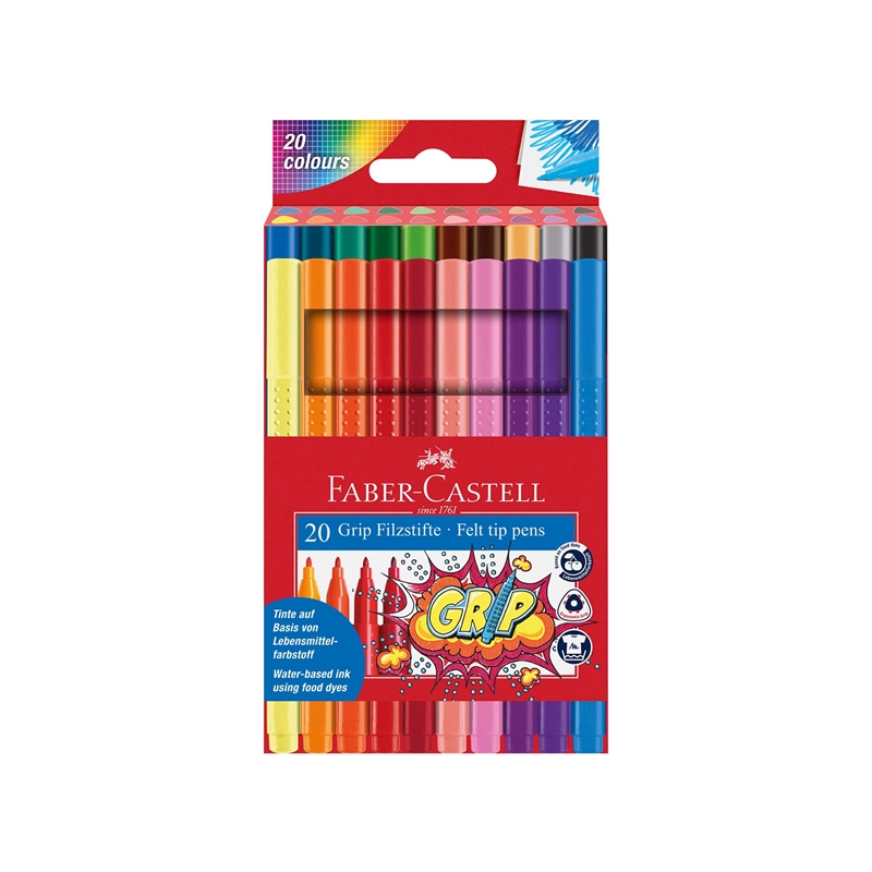 Faber-Castell Флумастери Grip, 20 цвятана ниска цена с бърза доставка - BestPC.BG
