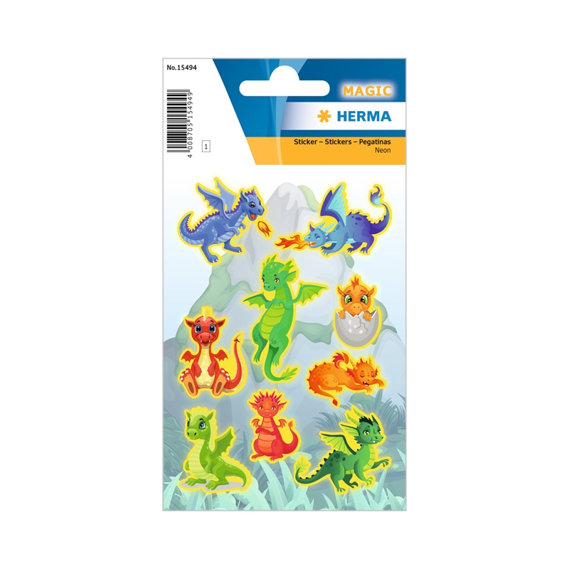Herma Самозалепващи се етикети Дракони, неонови, 3 листана ниска цена с бърза доставка - BestPC.BG