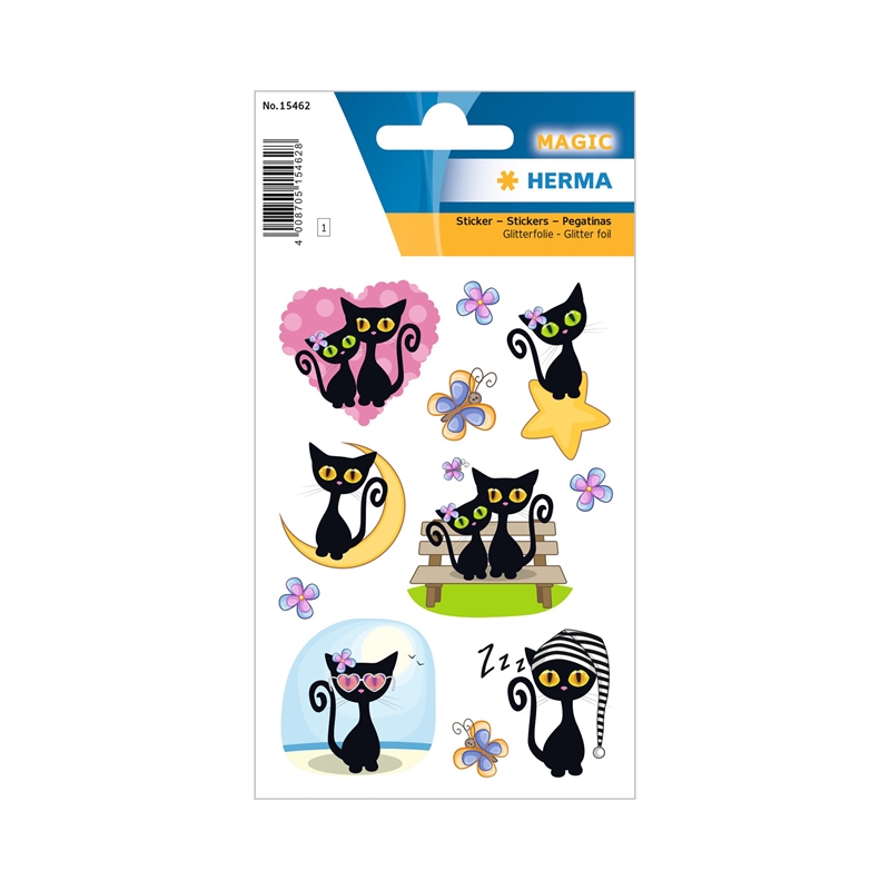Herma Самозалепващи се етикети Черни котки, глитер, 1 листна ниска цена с бърза доставка - BestPC.BG