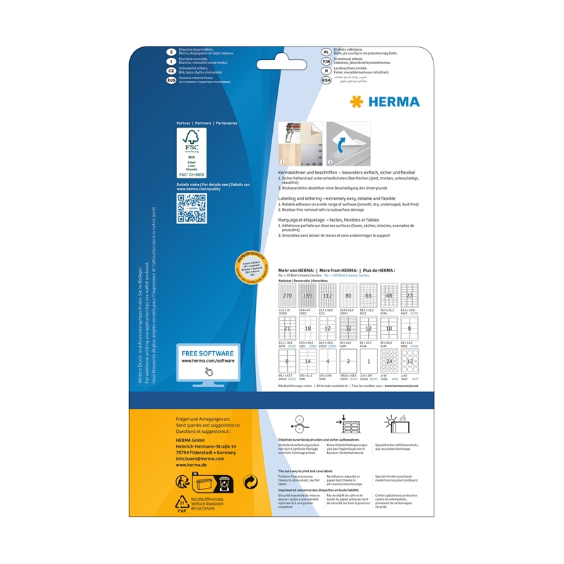 Herma Самозалепващи етикети, A4, презалепващи, 38.1 х 21.2 mm, 65 бр.на ниска цена с бърза доставка - BestPC.BG