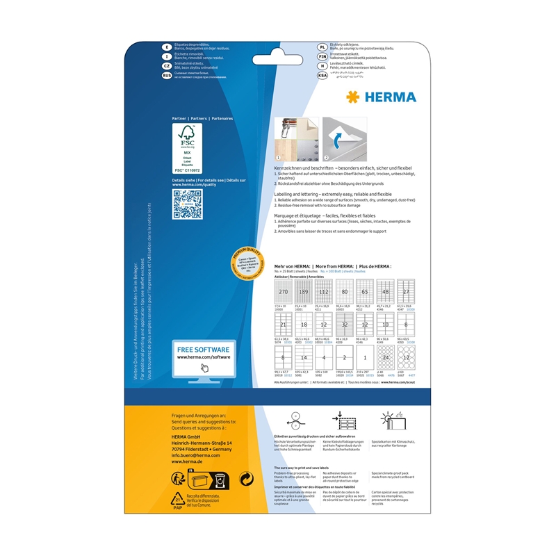 Herma Самозалепващи етикети, A4, презалепващи, 63.5 х 38.1 mm, 21 бр.,на ниска цена с бърза доставка - BestPC.BG