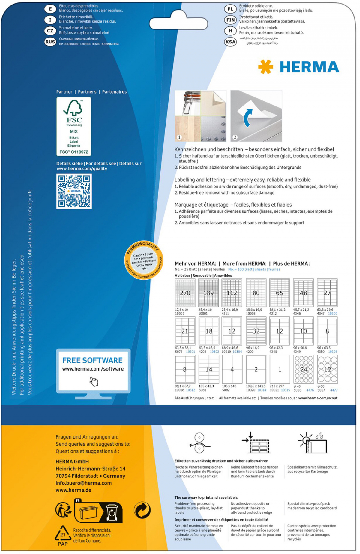 Herma Самозалепващи етикети, A4, презалепващи 199.6 х 143.5 мм., 25 листана ниска цена с бърза доставка - BestPC.BG