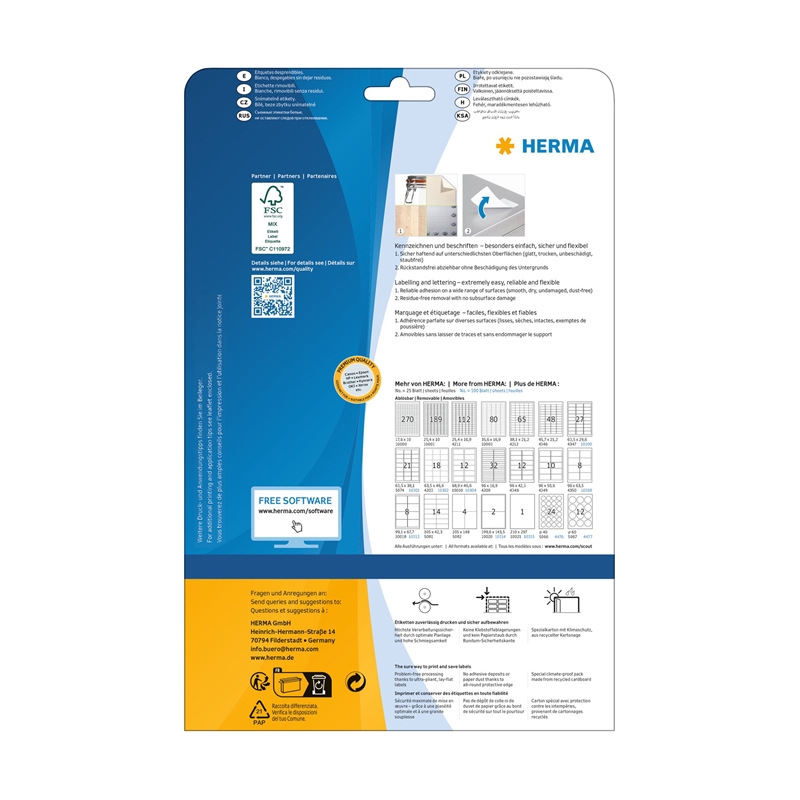 Herma Самозалепващи етикети, A4, презалепващи, 210 х 297 mm, 1 бр., 25 листана ниска цена с бърза доставка - BestPC.BG