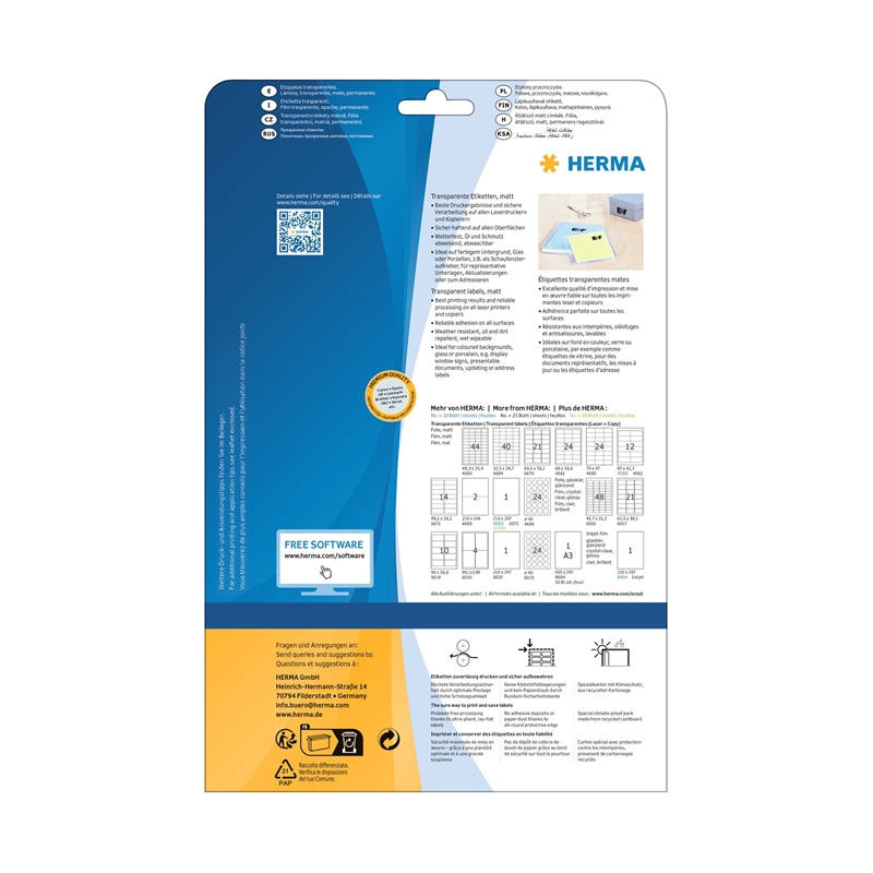 Herma Самозалепващи се етикети, A4, полиестерни, 48.5 х 25.4 mm, 25 листана ниска цена с бърза доставка - BestPC.BG