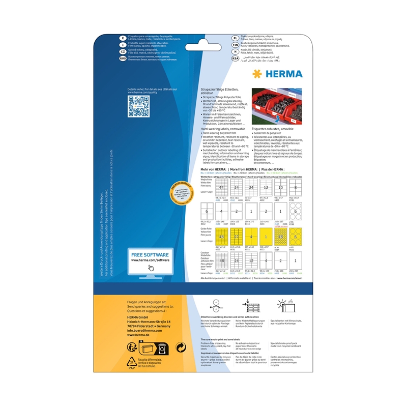 Herma Самозалепващи етикети, A4, прозрачни, водоустойчиви, 63.5 х 38.1 ммна ниска цена с бърза доставка - BestPC.BG