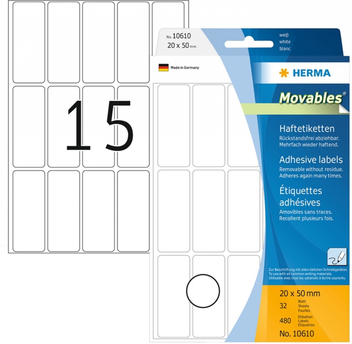 Herma Самозалепващи се етикети, за цени, 20 х 50 mm, бели, 480 броя, в кутияна ниска цена с бърза доставка - BestPC.BG