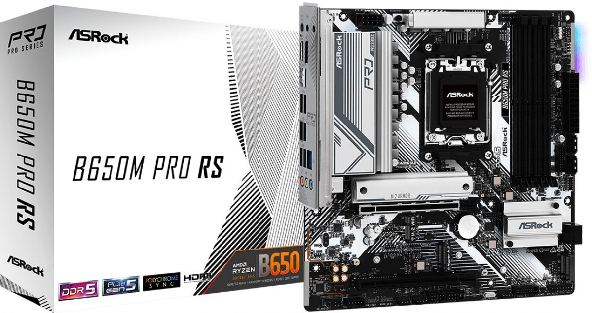 Дънна платка Asrock B650M Pro RS, AM5, 4x DDR5, Micro ATX, 1x HDMI, 1x RJ45, 4x USB 2.0на ниска цена с бърза доставка - BestPC.BG