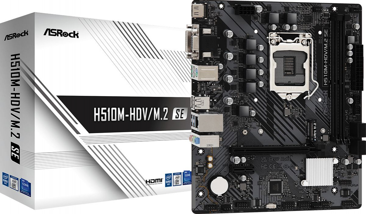 Дънна платка ASRock H510M-HDV/M.2 SE, Micro ATX, Intel H470, LGA1200, 2x DDR4 2933 MHzна ниска цена с бърза доставка - BestPC.BG