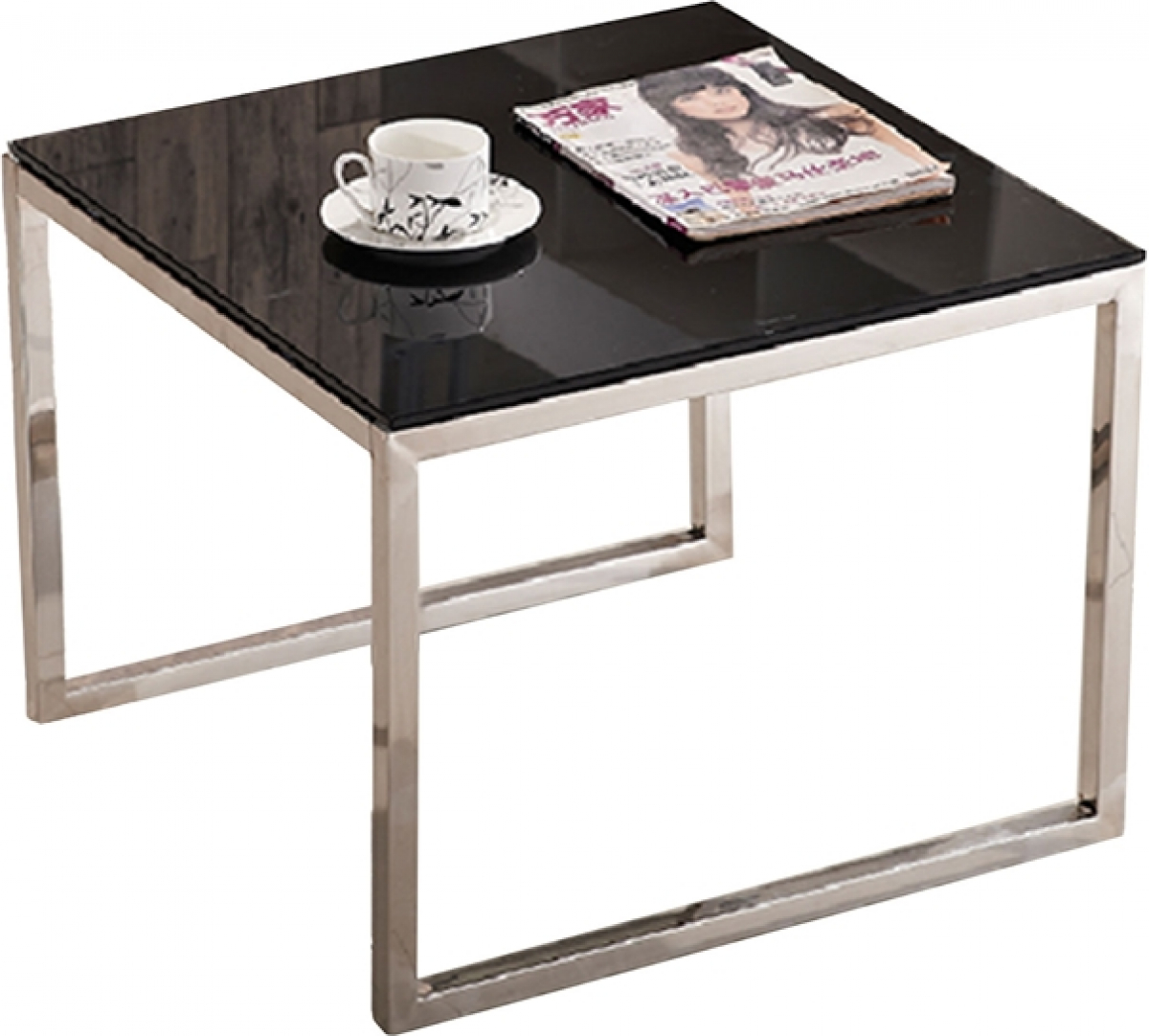 Ниска маса RFG Luxo Chrome, 600 х 600 х 440 mm, квадратен стъклен плот, чернана ниска цена с бърза доставка - BestPC.BG