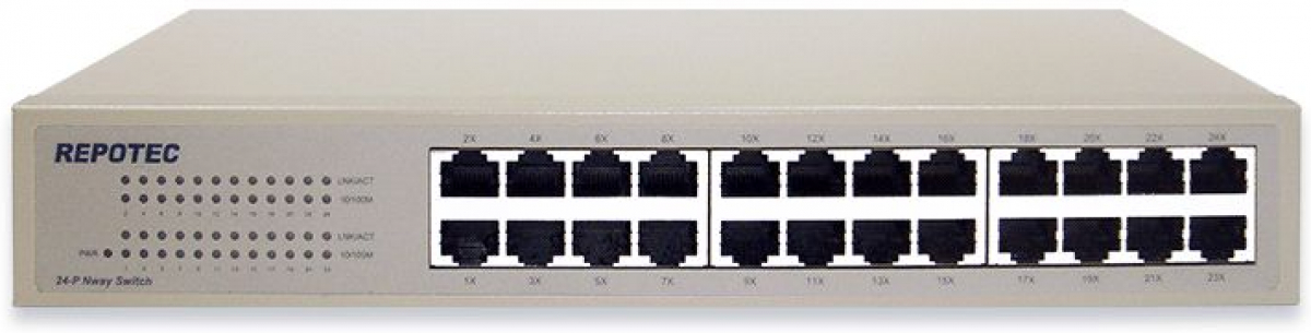 Комутатор/Суич Repotec RP-1724DR, 24х 10 / 20/100/200Mbps, за монтаж в шкаф, 802.3/ 802.3u на ниска цена с бърза доставка - BestPC.BG