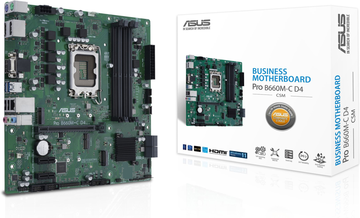 Дънна платка Asus Pro B660M-C D4-CSM, LGA1700, 4x DDR4, 4x SATA, 2x M.2, 1x HDMI, 1x VGA, 2x DPна ниска цена с бърза доставка - BestPC.BG