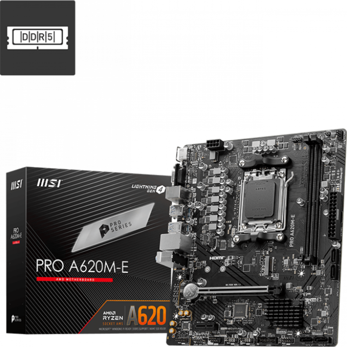 Дънна платка MSI PRO A620M-E, Socket AM5, Micro ATX, 2x DDR5, 1x HDMI, 1x VGA, 1x RJ-45, 2x PS/2на ниска цена с бърза доставка - BestPC.BG