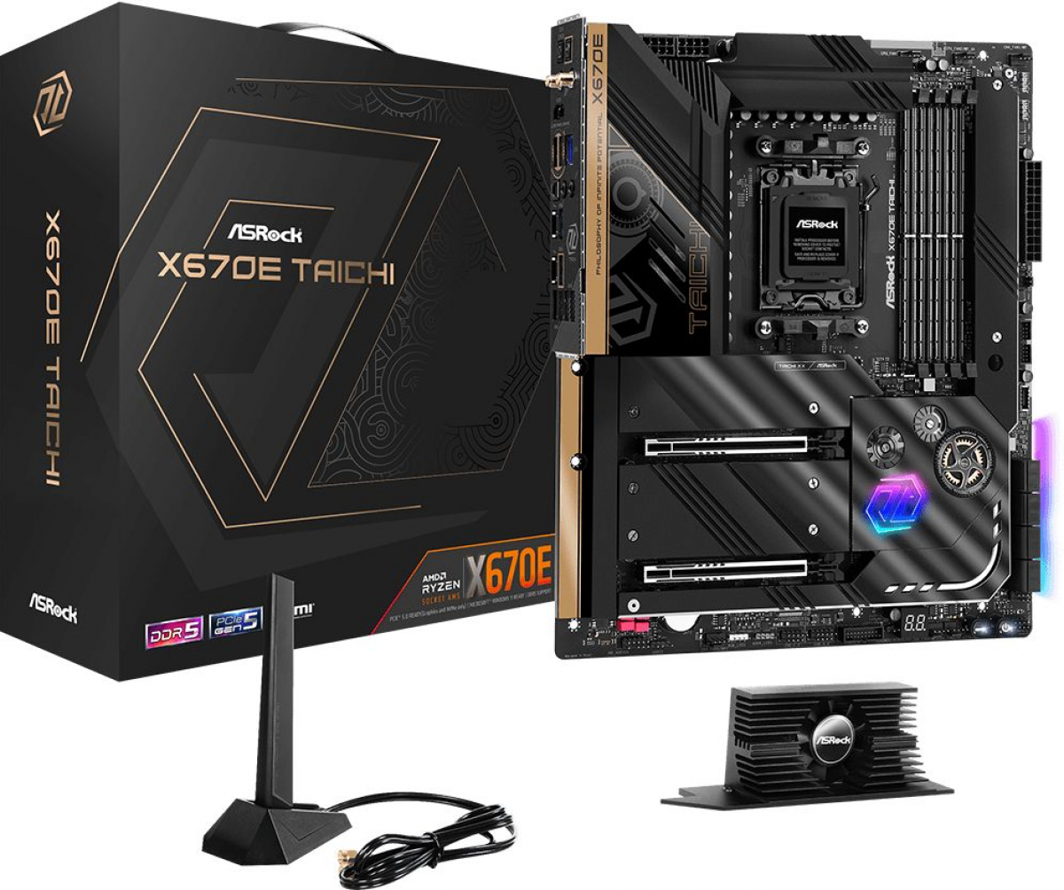 Дънна платка Asrock MB Desktop X670E Taichi, AM5, 4x DDR5, 1x HDMI, 2.5G LAN, Wi-Fi, 1x SPDIFна ниска цена с бърза доставка - BestPC.BG