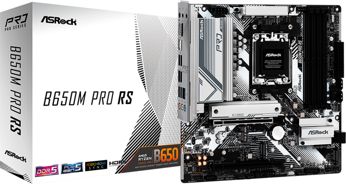 Дънна платка Asrock B650M Pro RS, Socket AM5, 4x DDR5, 1x HDMI, 1x DP, 2.5G LAN, 6x USB 3.2, mATXна ниска цена с бърза доставка - BestPC.BG