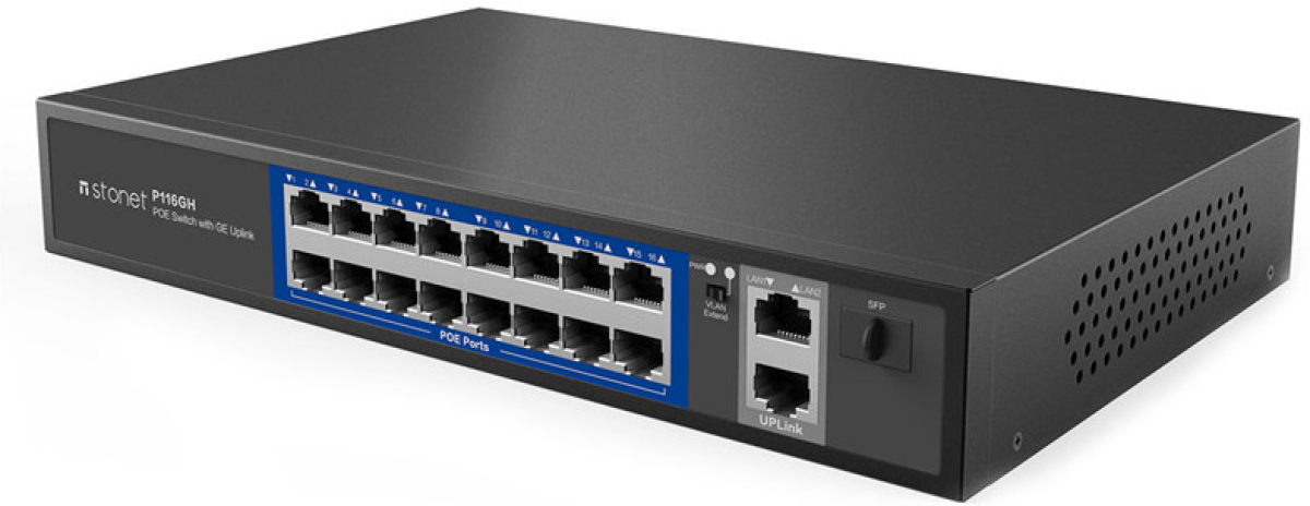 Комутатор/Суич Stonet P116GH, POE суич - 16 FE POE порта, 2 GE Uplink порта и 1 SFP оптичен портна ниска цена с бърза доставка - BestPC.BG