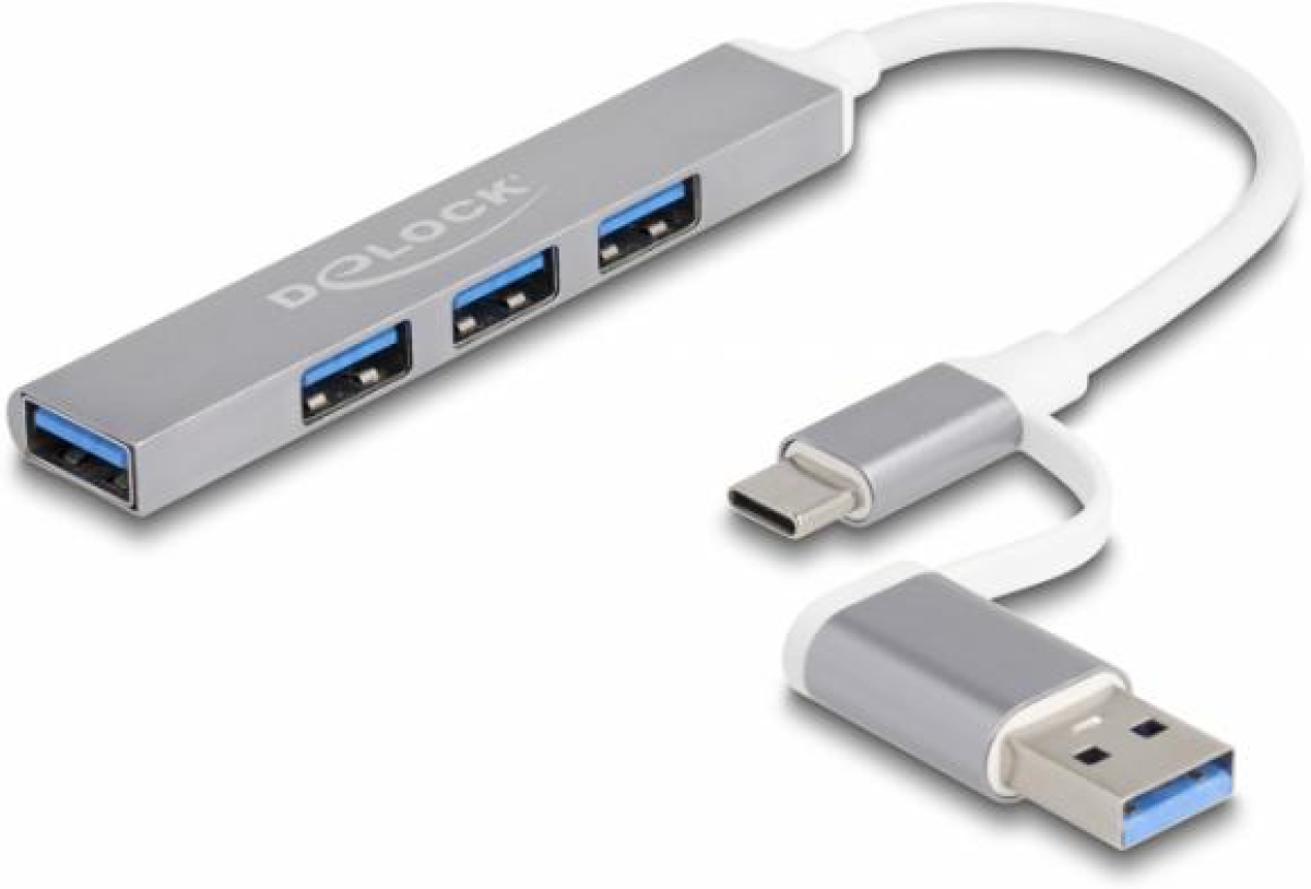 USB хъб Delock, USB-C - USB-A - 3 x USB-A 2.0 + 1 x USB-A 5 Gbpsна ниска цена с бърза доставка - BestPC.BG