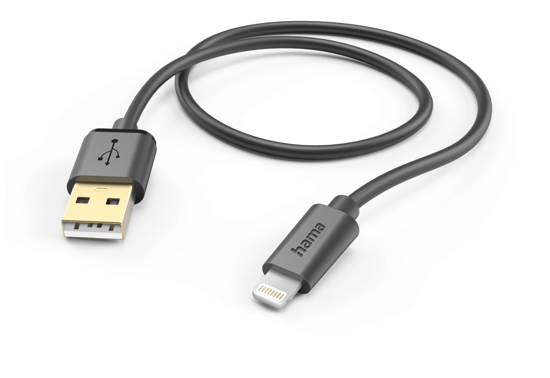 Кабел HAMA USB-A - Lightning 1.5м, позл.конектори,черенна ниска цена с бърза доставка - BestPC.BG