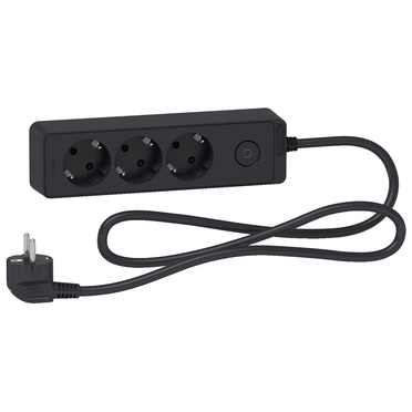 Контакт Разклонител шуко 3x 2P+E с ключ и кабел 1.5m Антрацит - SCHNEIDER ELECTRIC Unica ST9431Bна ниска цена с бърза доставка - BestPC.BG