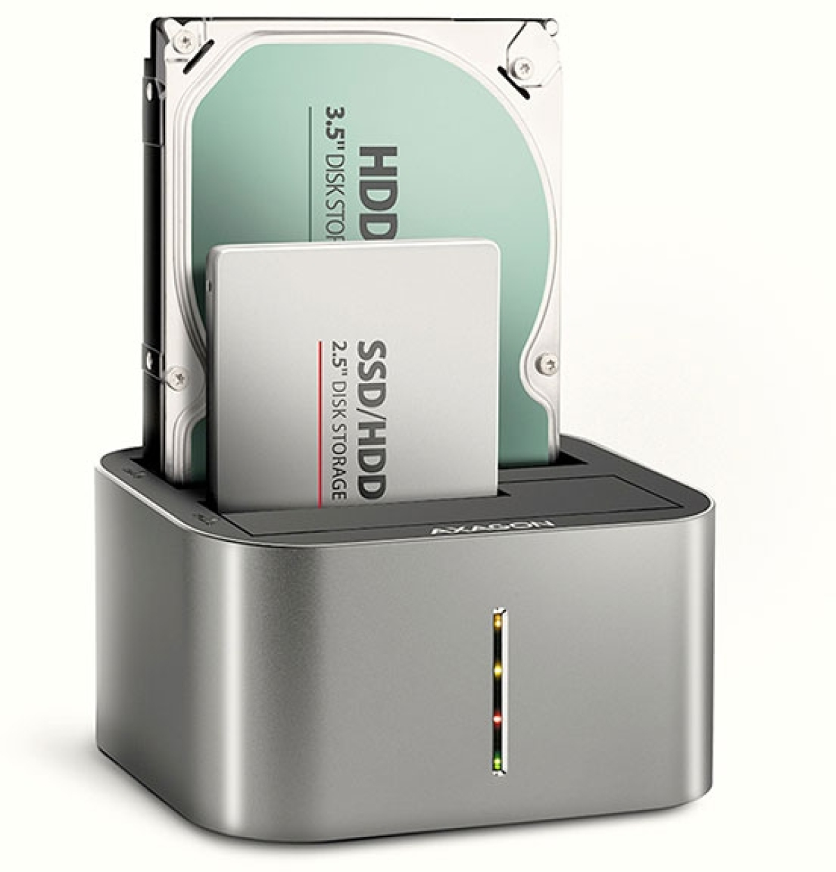 Докинг станция AXAGON ADSA-DC, USB 3.2 Gen 1, 5 Gbit/s, 2.5", 3.5", LED индикатори, Сивна ниска цена с бърза доставка - BestPC.BG