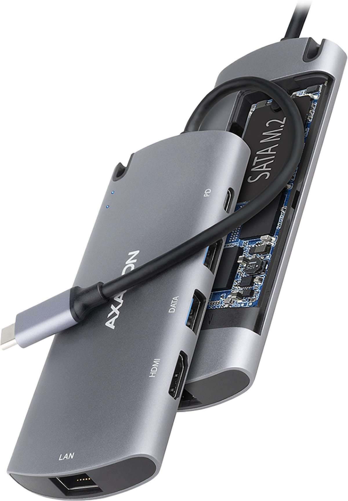 Докинг станция AXAGON HMC-6M2, 1x USB 3.2 Type-C, M.2 SATA слот, HDMI 4096 x 2160, 5Gbps, RJ-45на ниска цена с бърза доставка - BestPC.BG