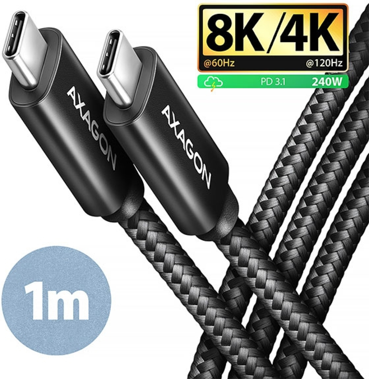 Кабел/адаптер Cable USB4 C-C, M-M, 1m, 8K, AXAGON BUCM4X-CM10ABна ниска цена с бърза доставка - BestPC.BG