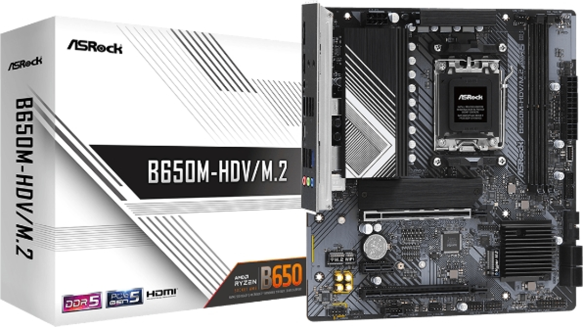 Дънна платка ASROCK B650M-HDV-M.2, AM5, 2x DDR5 6400 MHz, Micro ATXна ниска цена с бърза доставка - BestPC.BG