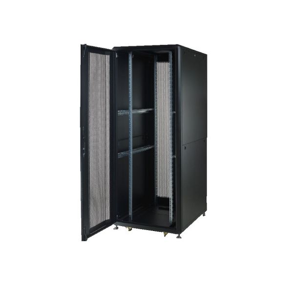 Комуникационен шкаф, 42U, 19”, 610x1000x2028мм, перфорирана врата, Черенна ниска цена с бърза доставка - BestPC.BG