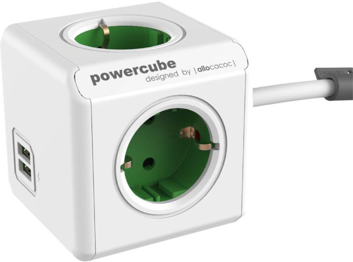 Контакт Allocacoc PowerCube Extended 1402GN разклонител, 4 гнезда, USB, 1.5м кабелна ниска цена с бърза доставка - BestPC.BG