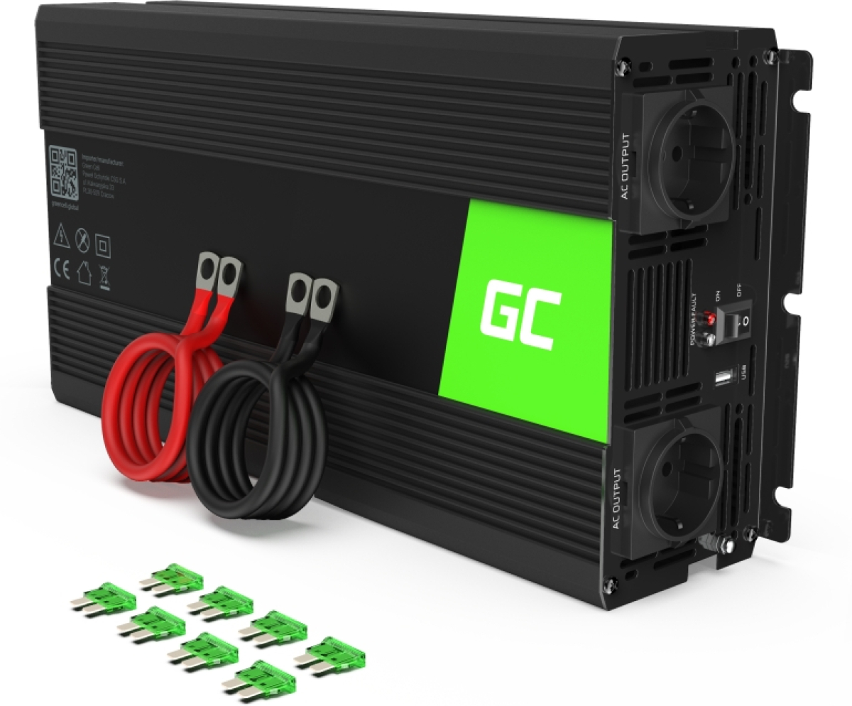 Инвертор GREEN CELL, 12-220V, DC-AC, 1500W-3000W, 50Hz, Чиста синусоидана ниска цена с бърза доставка - BestPC.BG