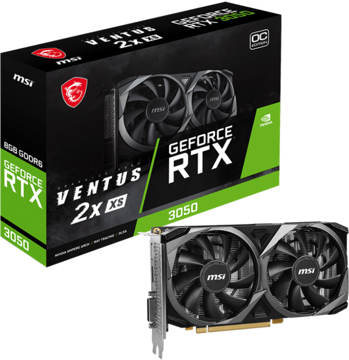 Видеокарта MSI GeForce RTX 3050 Ventus 2X XS OC, 8GB GDDR6, 1x DVI-D, 1x DP 1.4a, 1x HDMI 2.1на ниска цена с бърза доставка - BestPC.BG