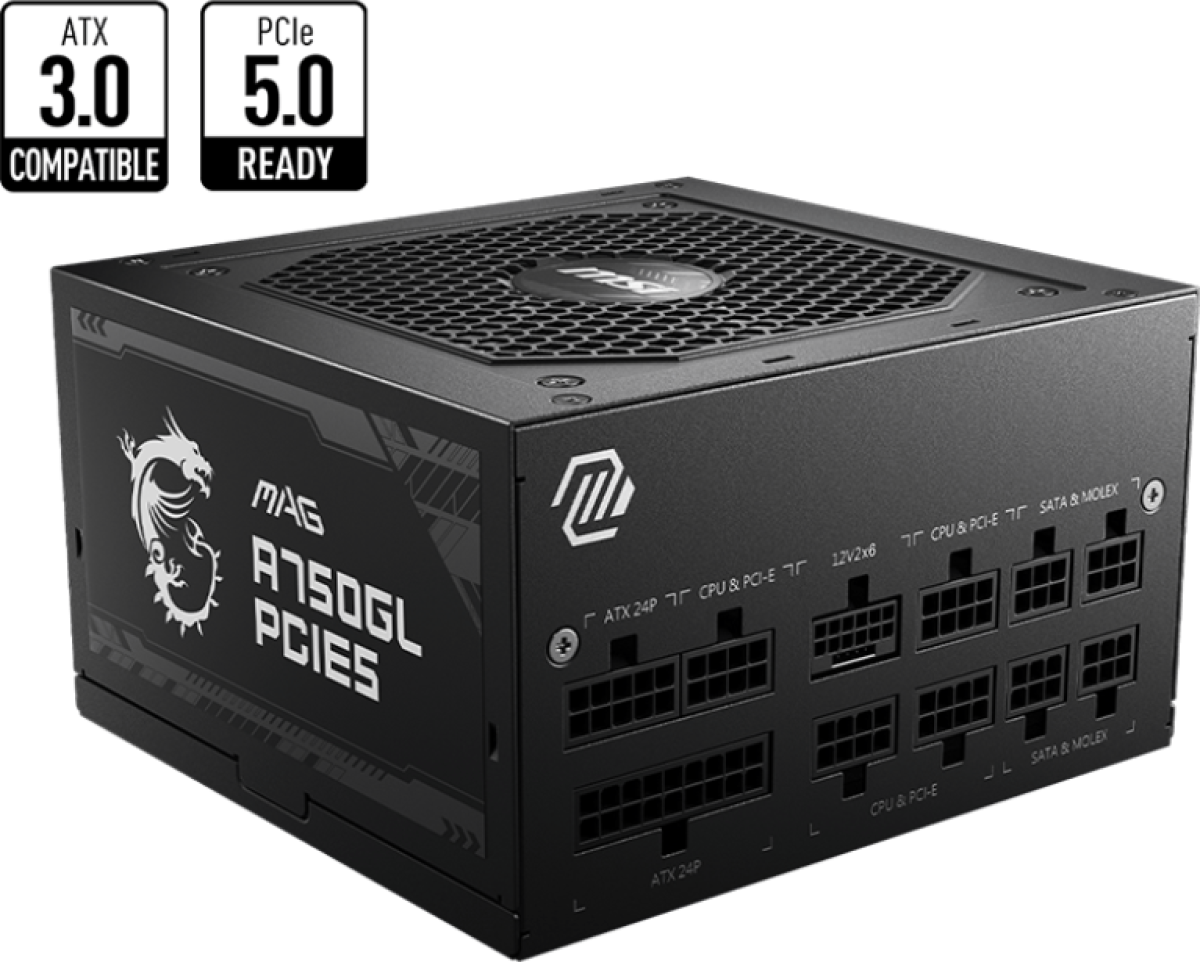Захранване MSI MAG A750GL PCIE5, 750W, 80 Plus Gold, ATX Form Factor, 100~240 Vacна ниска цена с бърза доставка - BestPC.BG
