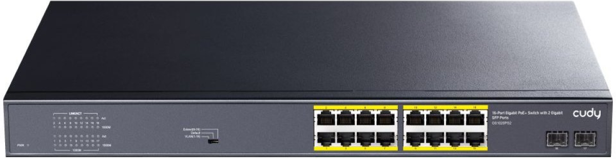 Комутатор/Суич Cudy GS1020PS2, 16x Gigabit PoE, 2x Gigabit SFP, 802.3af/at,на ниска цена с бърза доставка - BestPC.BG